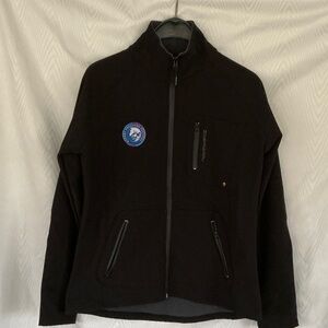 Black Hooded Full-Zip Jacket with Logo Patch